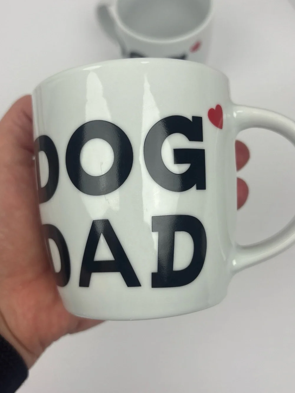 Dog Mom Dad Coffee Mugs Set of 2 White Black Red Heart Ceramic 8 oz Couple Gift